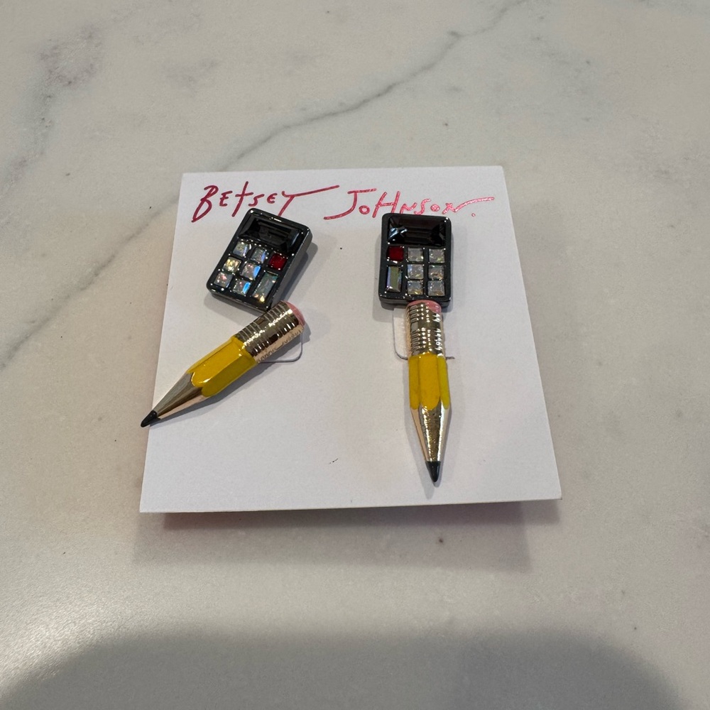 Betsey Johnson Yellow and Silver Pencil Earrings